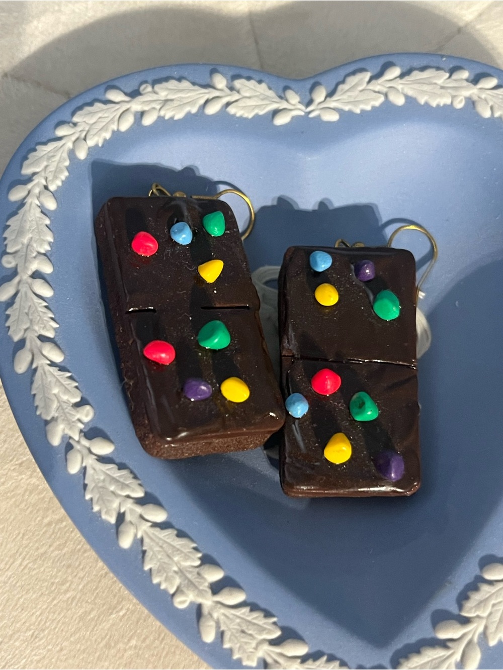 Handmade polymer clay cosmic brownie earrings